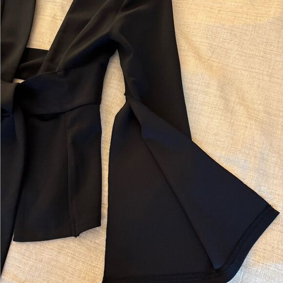 Black Belted Blazer with Open Back & Long Bell Sleeve split to elbow. Size XS. - Picture 3 of 5